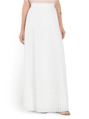 Badgley Mischka White Pleated Maxi Skirt